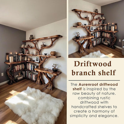 Aurenroot Solid Wood Corner Tree Branch Floating Bookshelf