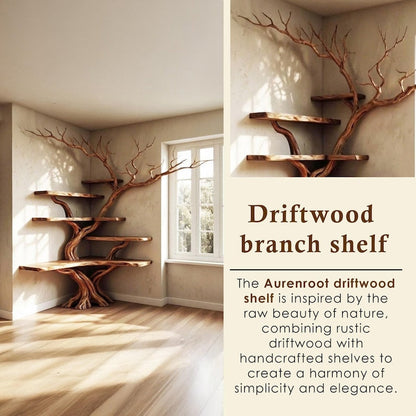 Aurenroot Solid Wood Corner Tree Branch Floating Bookshelf