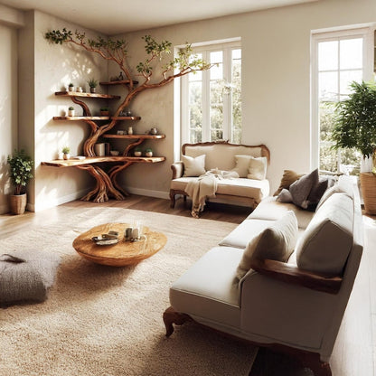 Aurenroot Solid Wood Corner Tree Branch Floating Bookshelf