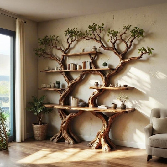 Tree Branch Bookshelf Handcarved Driftwood Sculpture Art