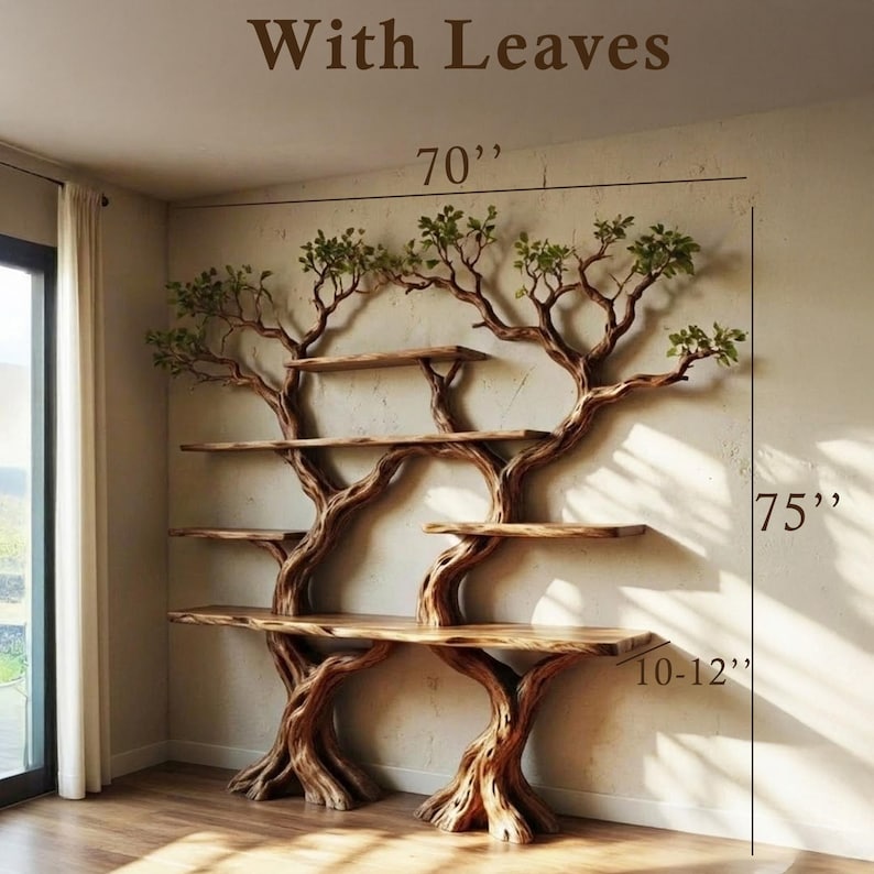 Tree Branch Bookshelf Handcarved Driftwood Sculpture Art