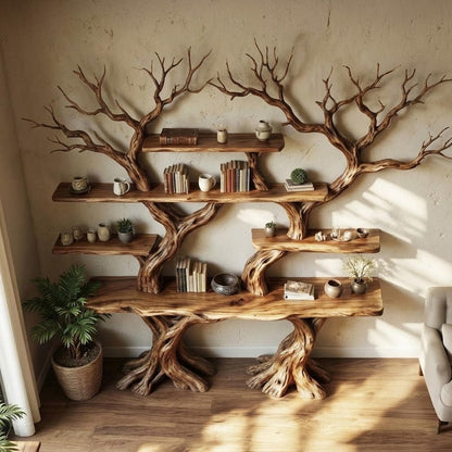 Tree Branch Bookshelf Handcarved Driftwood Sculpture Art